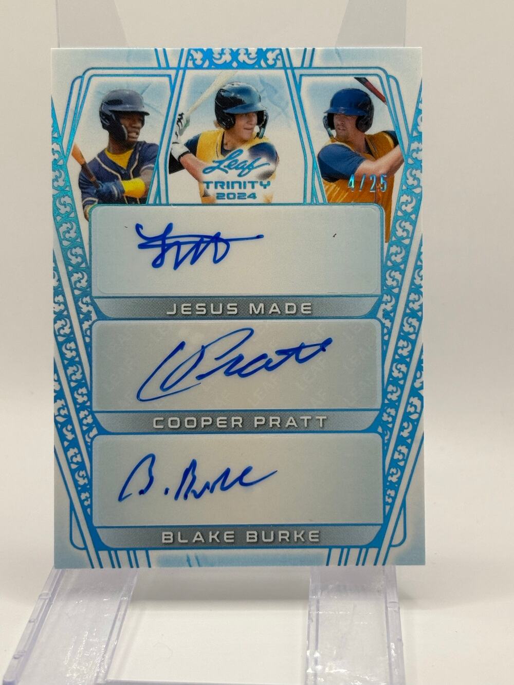 2024 Leaf Trinity Jesus Made Cooper Pratt Blake Burke Platinum Triple Auto 4/25